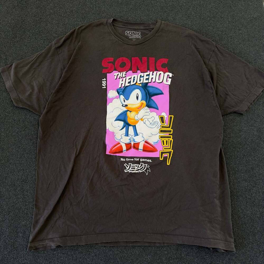 Modern Sonic No Time For Games Graphic T-Shirt Charcoal XXL